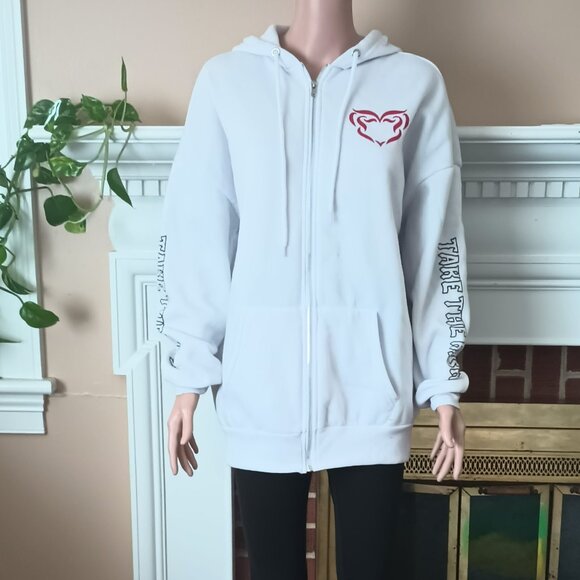 Orange Kiss Women's White Hoodie M Take the Risk with Red Heart - Picture 3 of 10